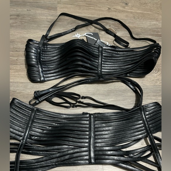 NWT Dolls Kill / Darker Wavs Black Pitch Strappy 3-Piece Lingerie Set - Picture 8 of 10